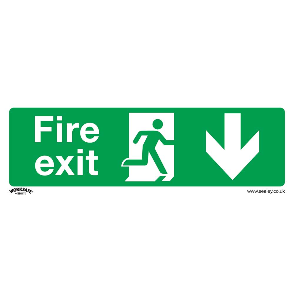 Sealey Rigid Plastic Fire Exit Arrow Down Sign 300mm 100mm Standard in UK Specification