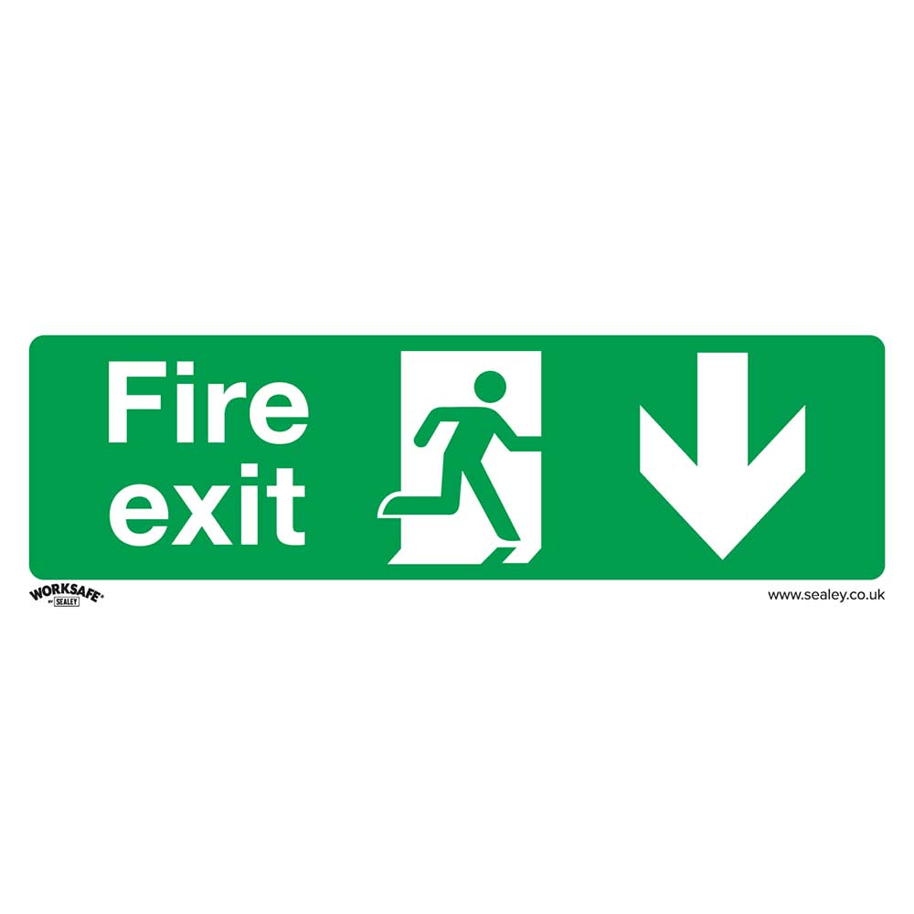 Sealey Self Adhesive Vinyl Fire Exit Arrow Down Sign Pack of 10 300mm 100mm Standard in UK Specification