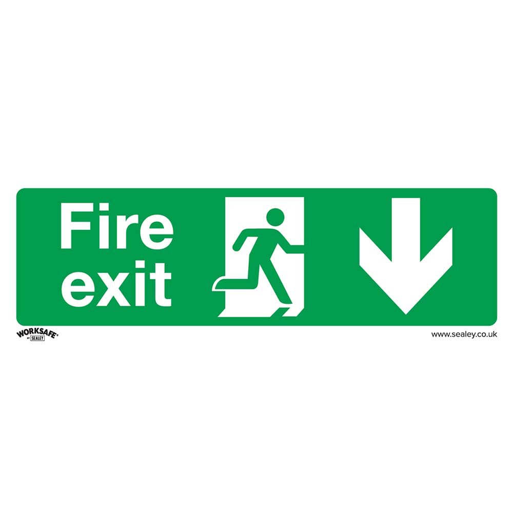 Sealey Self Adhesive Vinyl Fire Exit Arrow Down Sign 300mm 100mm Standard in UK Specification