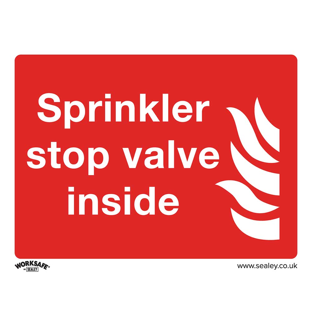 Image of Sealey Self Adhesive Vinyl Sprinkler Stop Valve Sign Pack of 10 200mm 150mm Standard