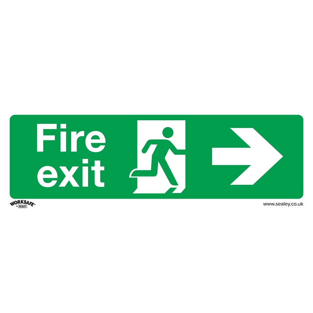 Sealey Self Adhesive Vinyl Fire Exit Arrow Right Sign 300mm 100mm Standard in UK Specification