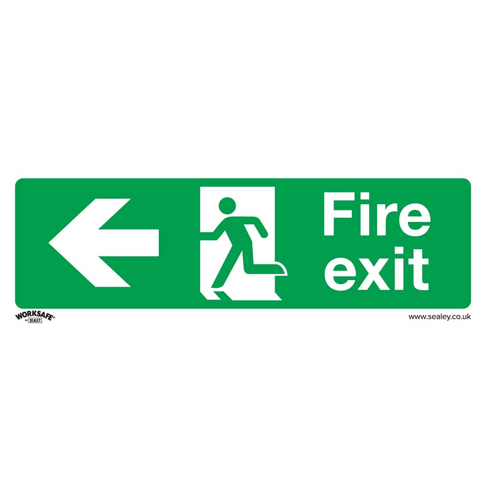 Sealey Rigid Plastic Fire Exit Arrow Left Sign Pack of 10 300mm 100mm Standard in UK Specification