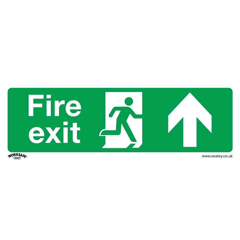 Sealey Rigid Plastic Fire Exit Arrow Up Sign 300mm 100mm Standard in UK Specification