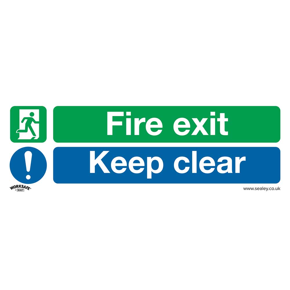 Image of Sealey Rigid Plastic Fire Exit Keep Clear Large Sign 600mm 200mm Standard