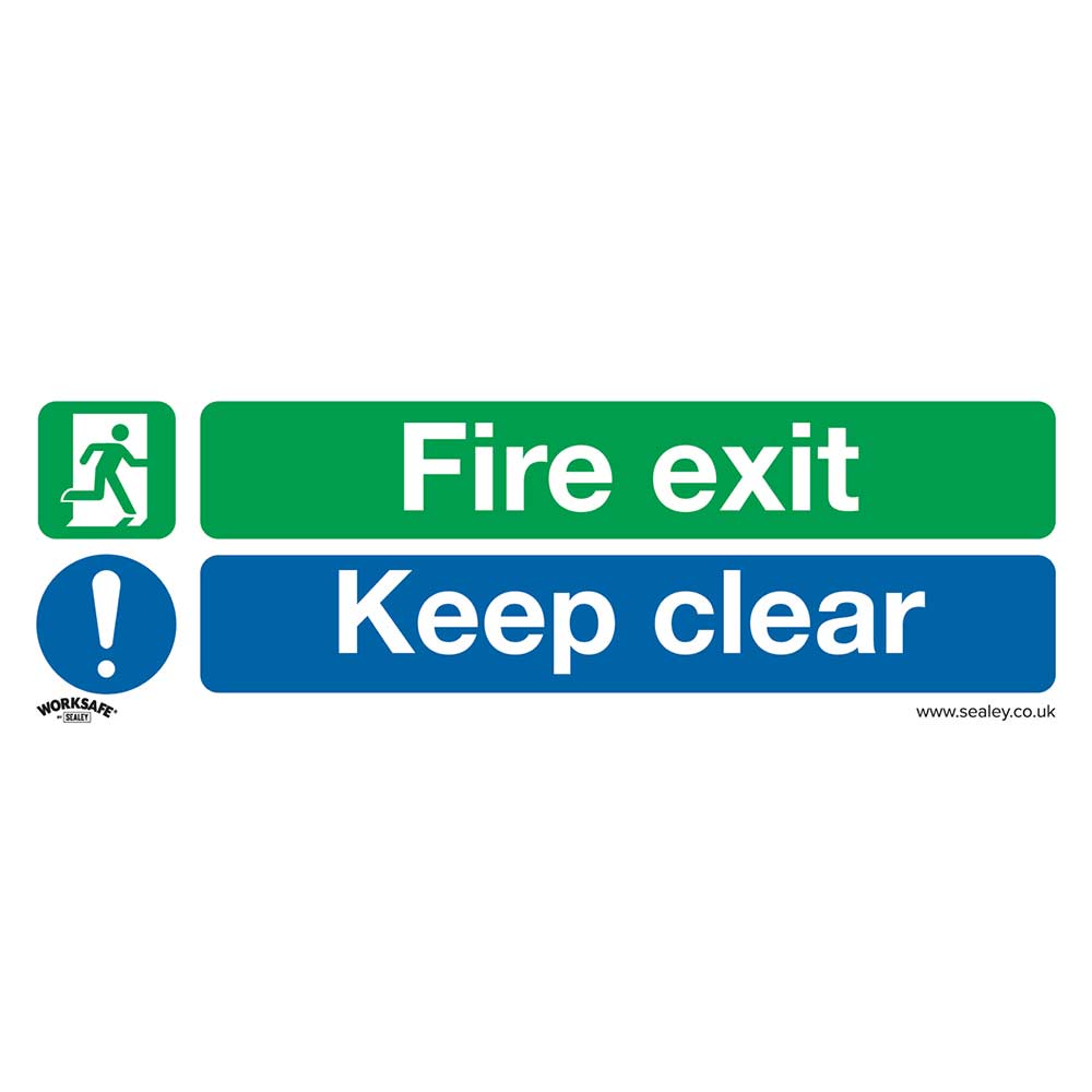 Image of Sealey Self Adhesive Vinyl Fire Exit Keep Clear Large Sign 600mm 200mm Standard