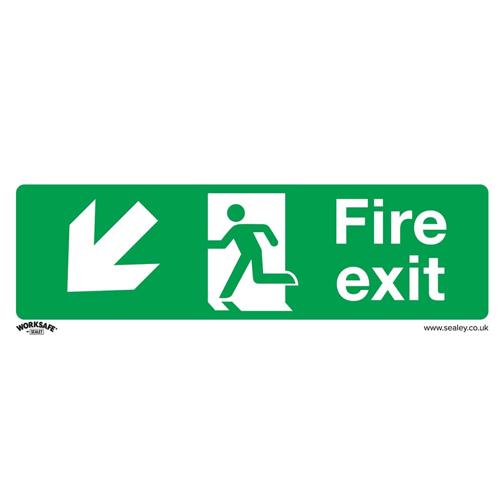 Sealey Rigid Plastic Fire Exit Arrow Down Left Sign 300mm 100mm Standard in UK Specification