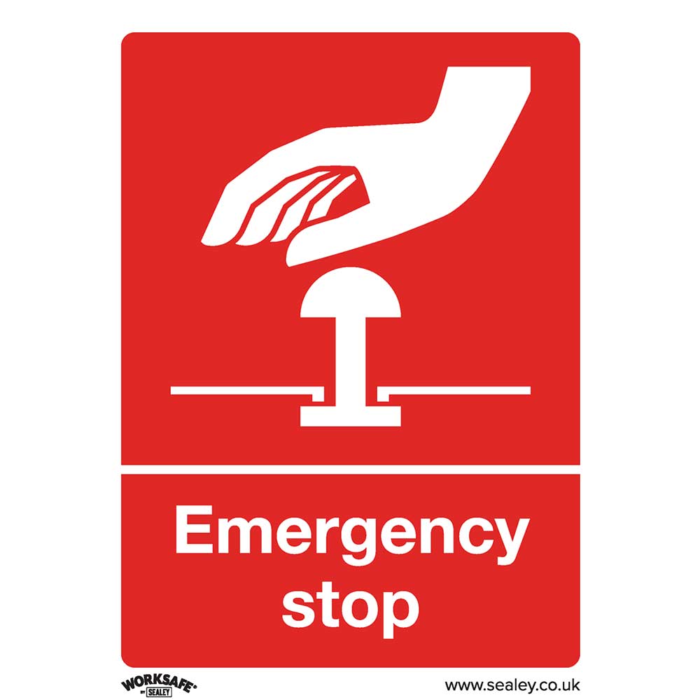 Image of Sealey Self Adhesive Vinyl Emergency Stop Sign Pack of 10