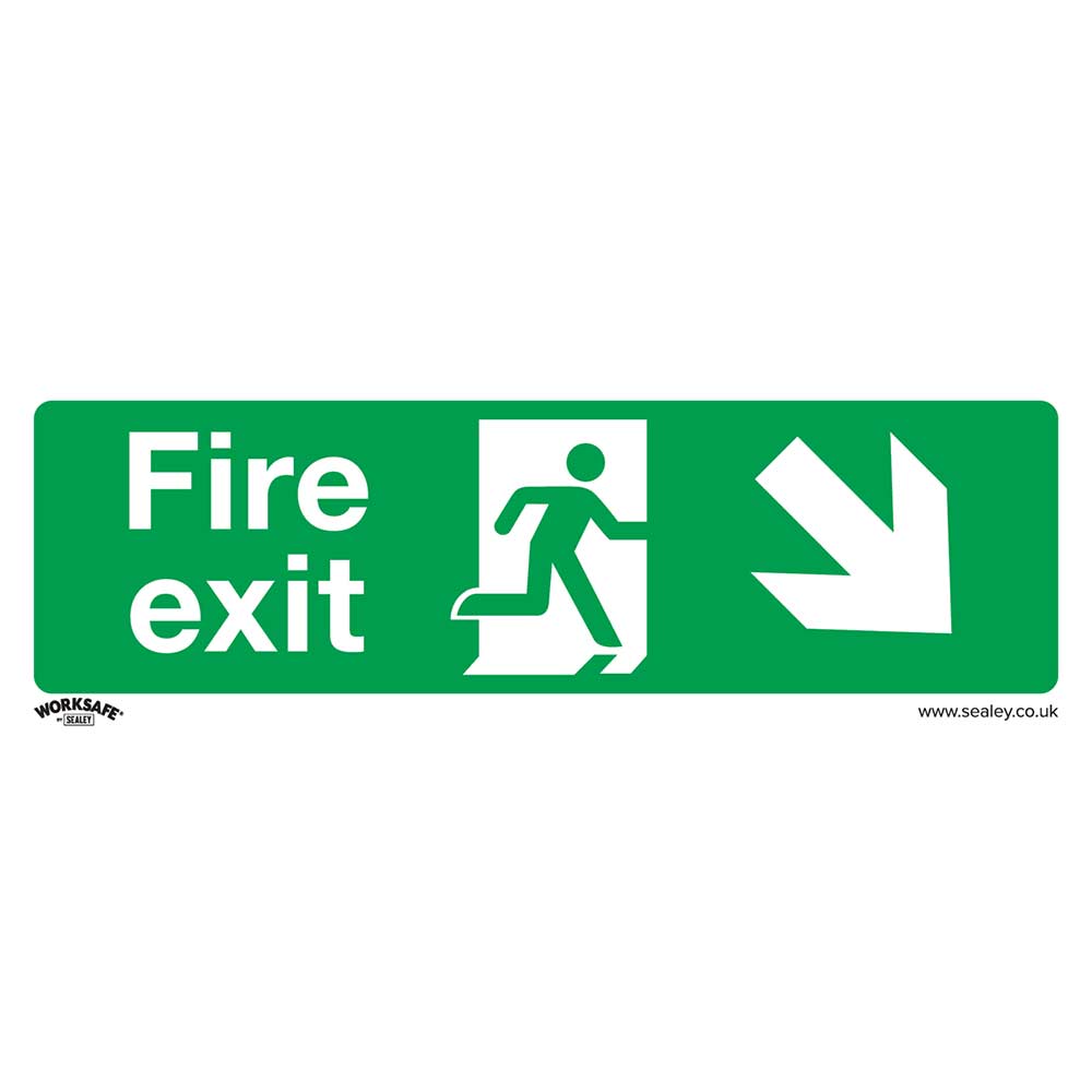 Sealey Rigid Plastic Fire Exit Arrow Down Right Sign 300mm 100mm Standard in UK Specification