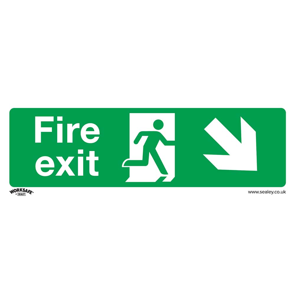 Sealey Self Adhesive Vinyl Fire Exit Arrow Down Right Sign 300mm 100mm Standard in UK Specification
