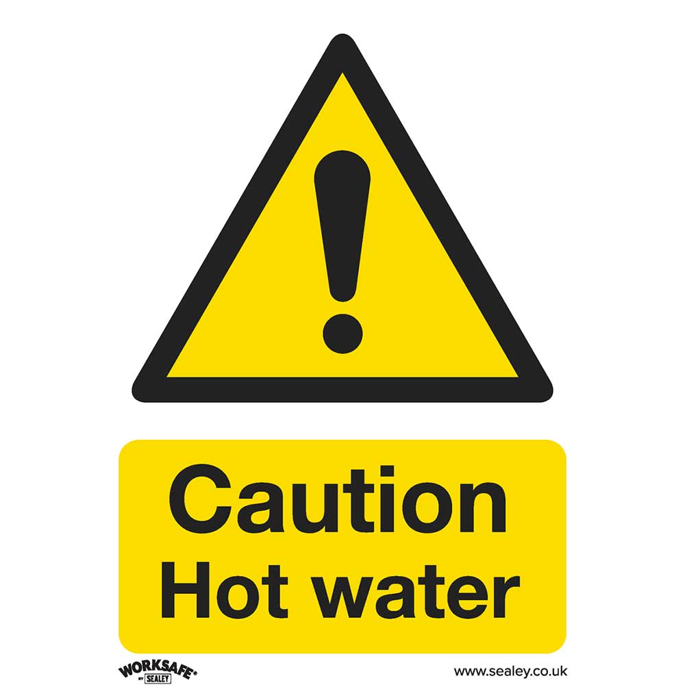 Sealey Self Adhesive Vinyl Caution Hot Water Sign 75mm 100mm Standard in UK Specification