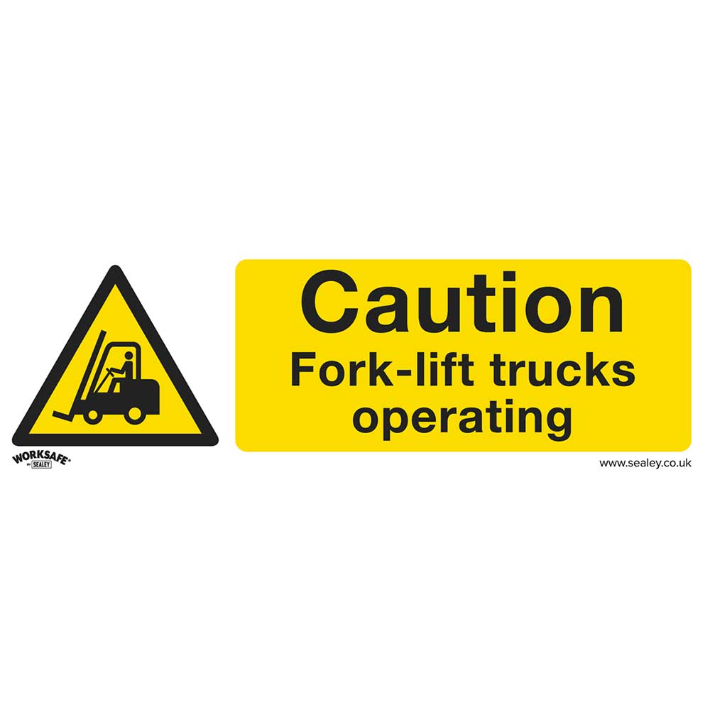 Image of Sealey Rigid Plastic Caution Fork Lift Trucks Sign Pack of 10 300mm 100mm Standard