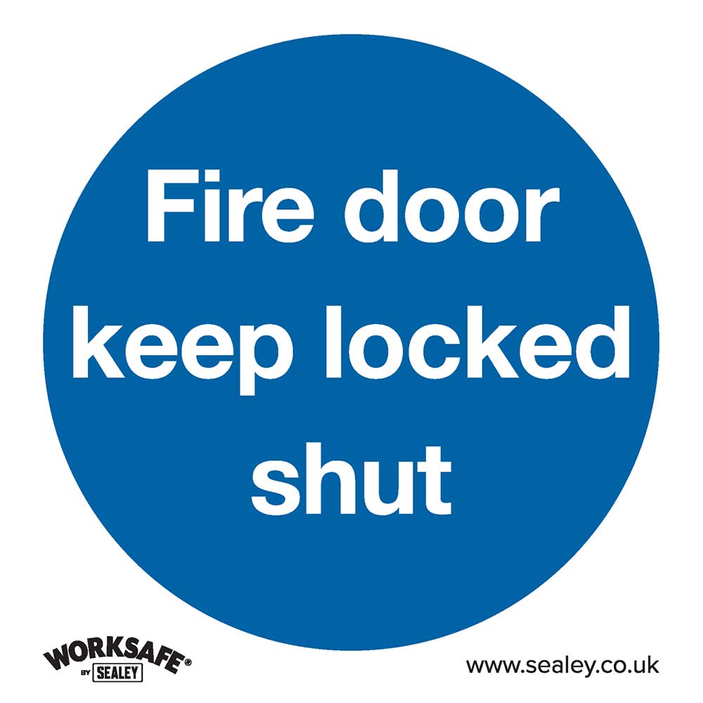 Image of Sealey Self Adhesive Vinyl Fire Door Keep Locked Shut Sign Pack of 10 80mm 80mm Standard