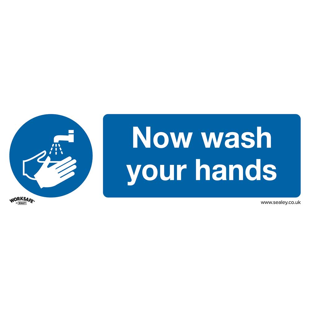 Sealey Self Adhesive Vinyl Now Wash Your Hands Sign 300mm 100mm Standard in UK Specification