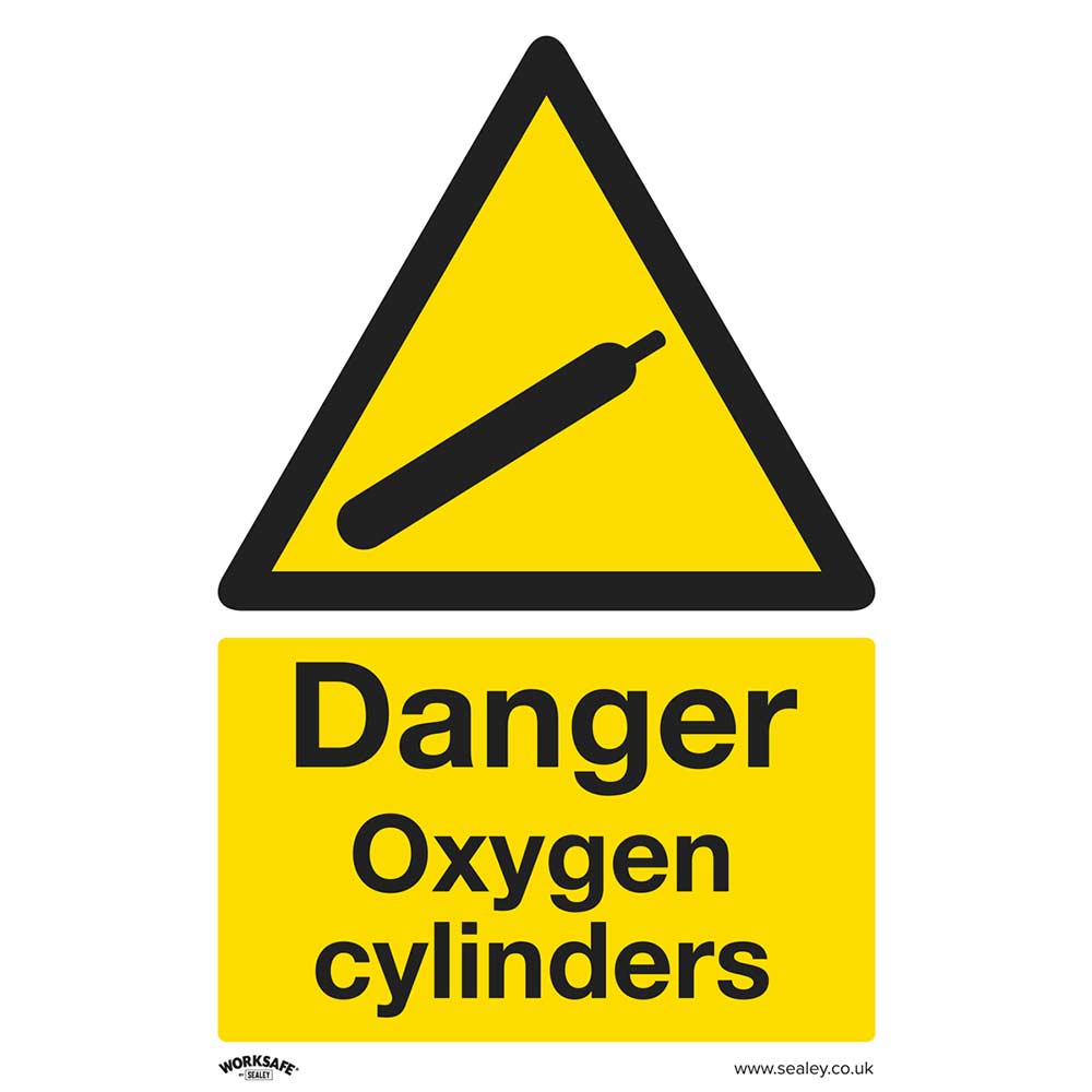 Image of Sealey Self Adhesive Vinyl Danger Oxygen Cylinders Sign 200mm 300mm Standard