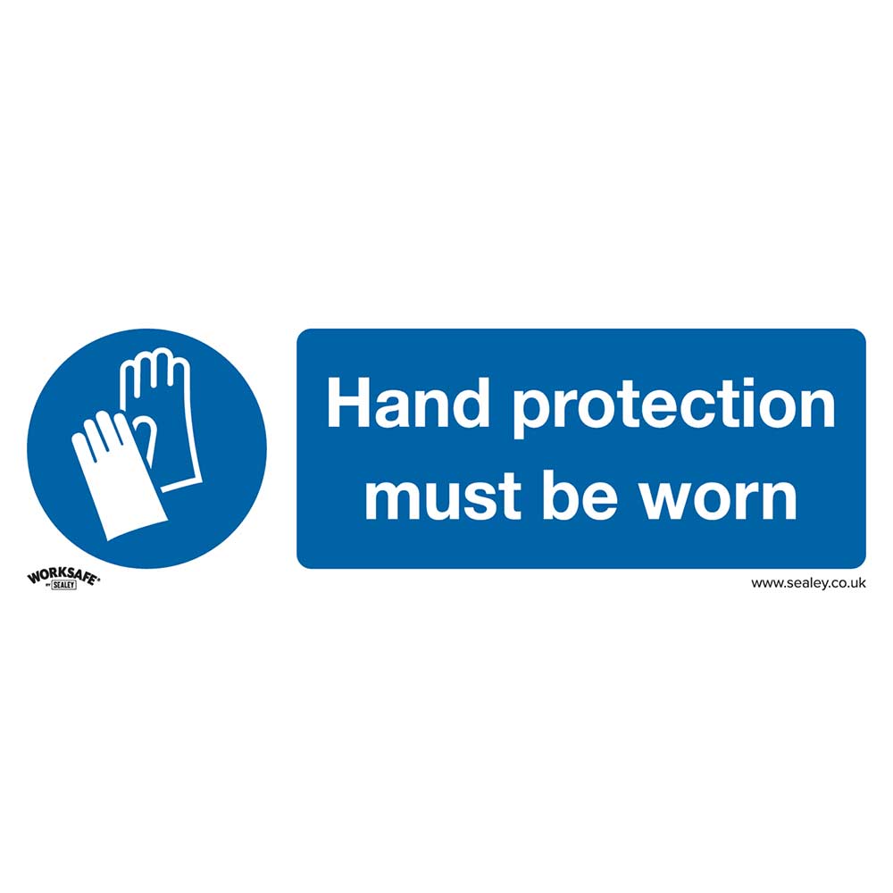 Sealey Self Adhesive Vinyl Hand Protection Must Be Worn Sign 300mm 100mm Standard in UK Specification