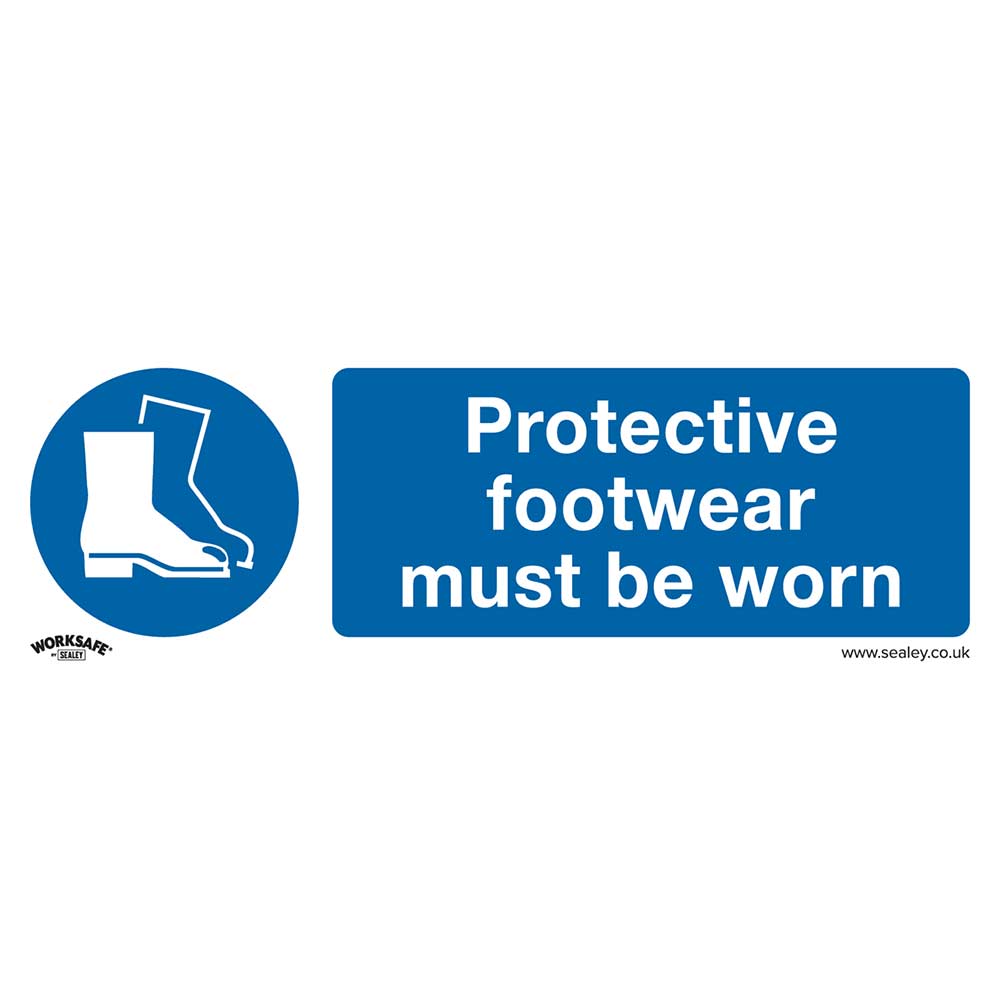 Image of Sealey Self Adhesive Vinyl Protective Footwear Must Be Worn Sign 300mm 100mm Standard