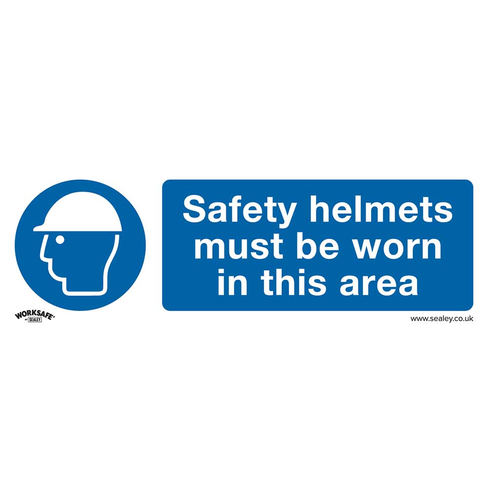 Image of Sealey Safety Helmets Must Be Worn Rigid Plastic Sign 300mm 100mm Standard
