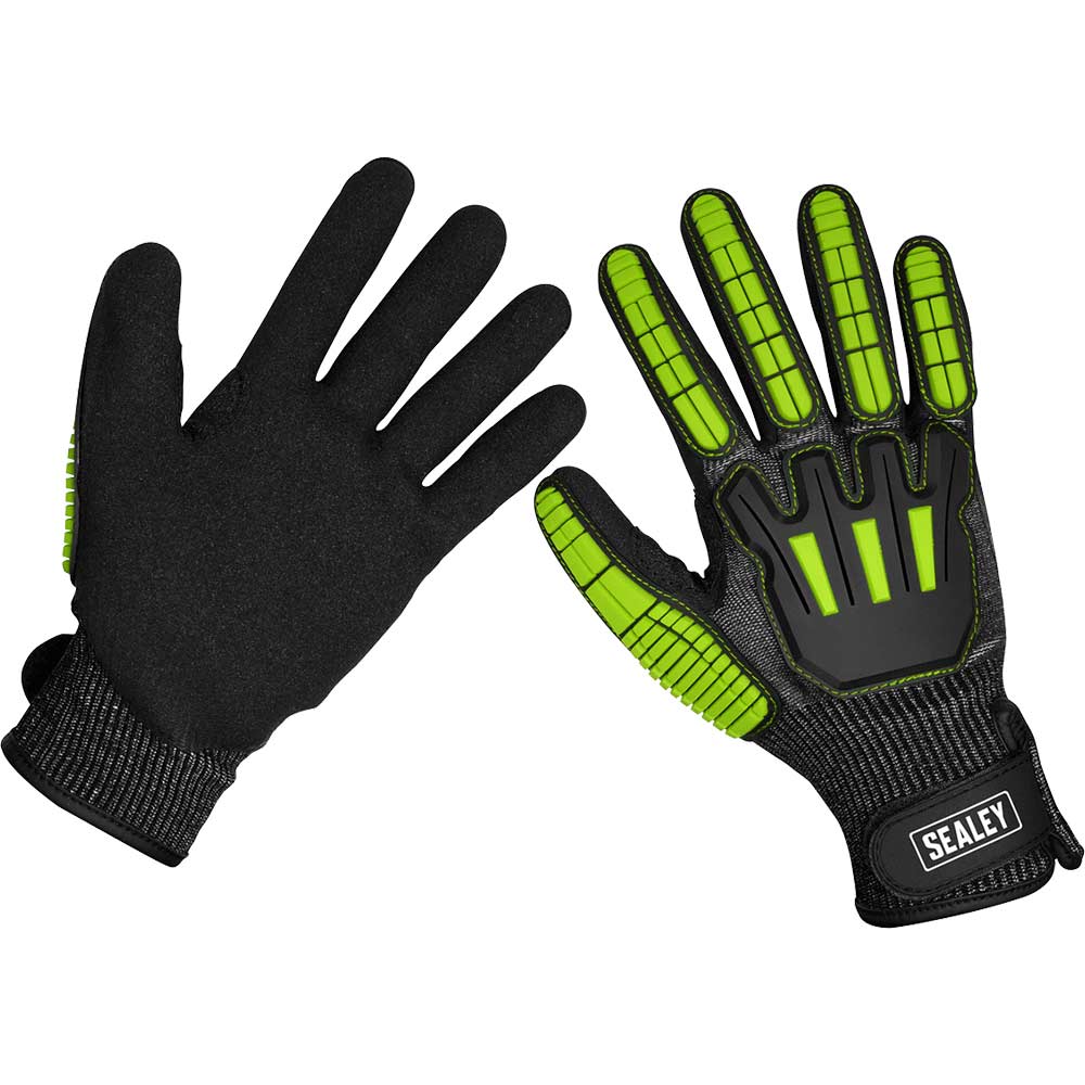 Sealey Cut and Impact Resistant Work Gloves Green / Black XL Pack of 1