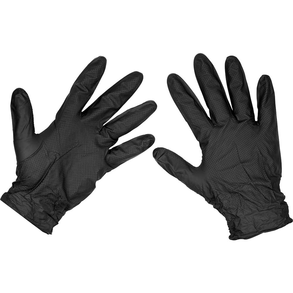 Sealey Diamond Grip Extra Thick Nitrile Powder Free Gloves Black XL Pack of 50