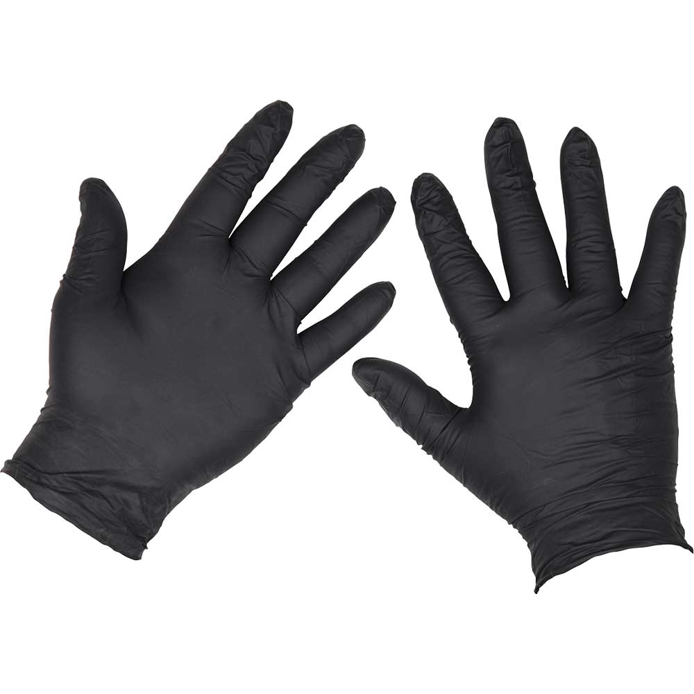 Sealey Extra Thick Powder Free Disposable Nitrile Gloves Black L Pack of 100