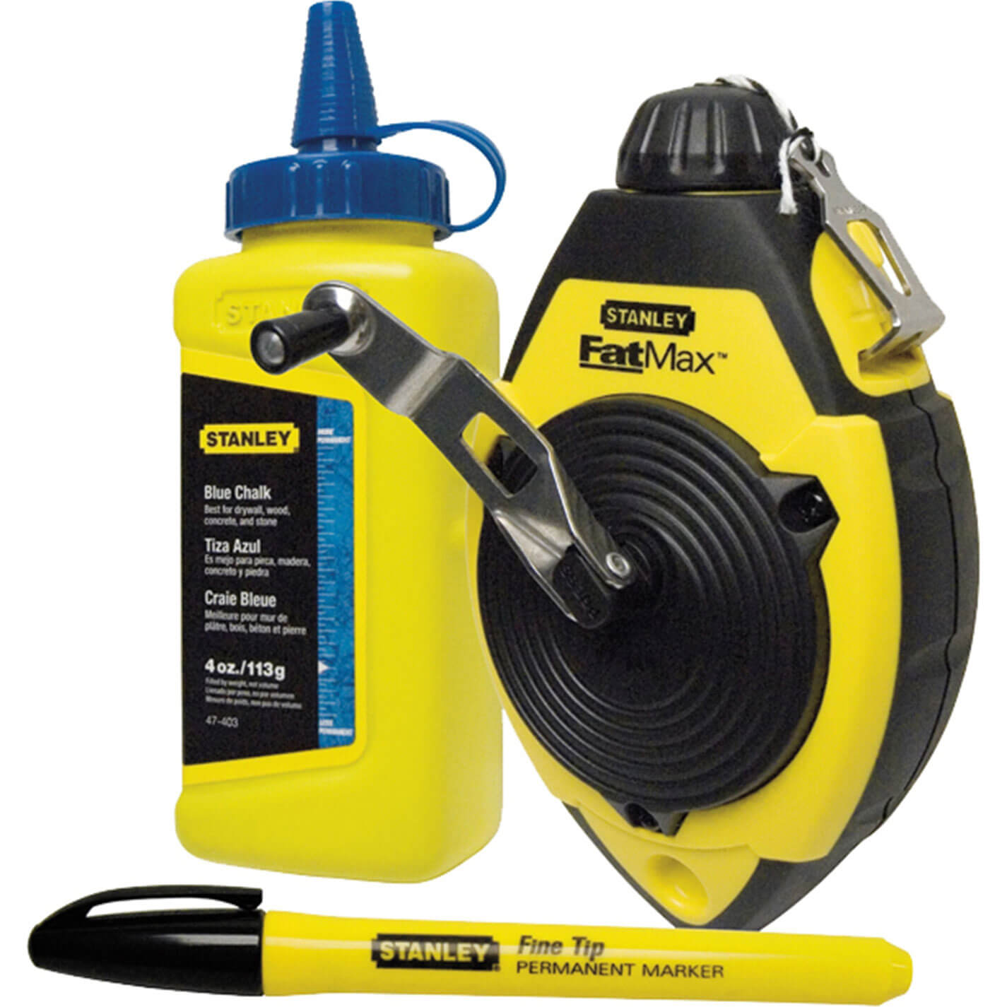 Image of Stanley Fat Max Chalk Line Reel, Chalk Refill and Marker Pen 30m