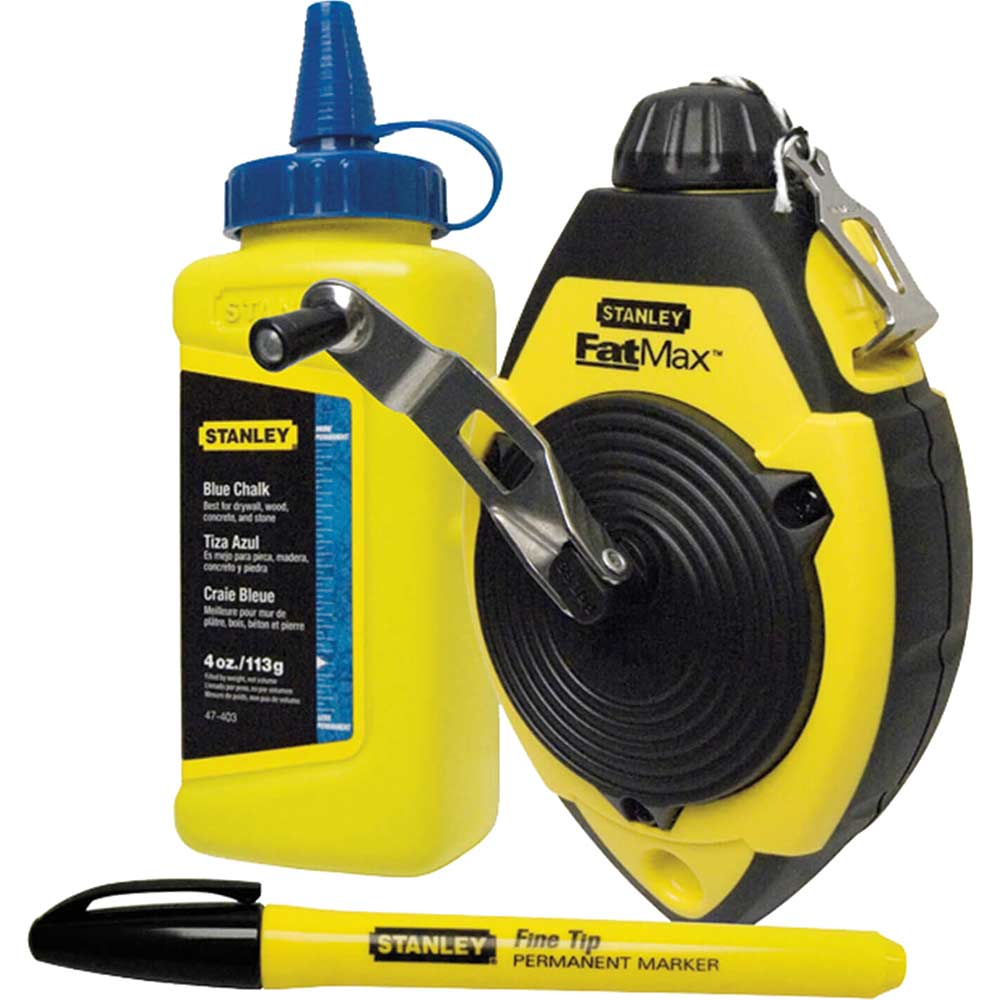 Image of Stanley Fat Max Chalk Line Reel, Chalk Refill and Marker Pen 30m