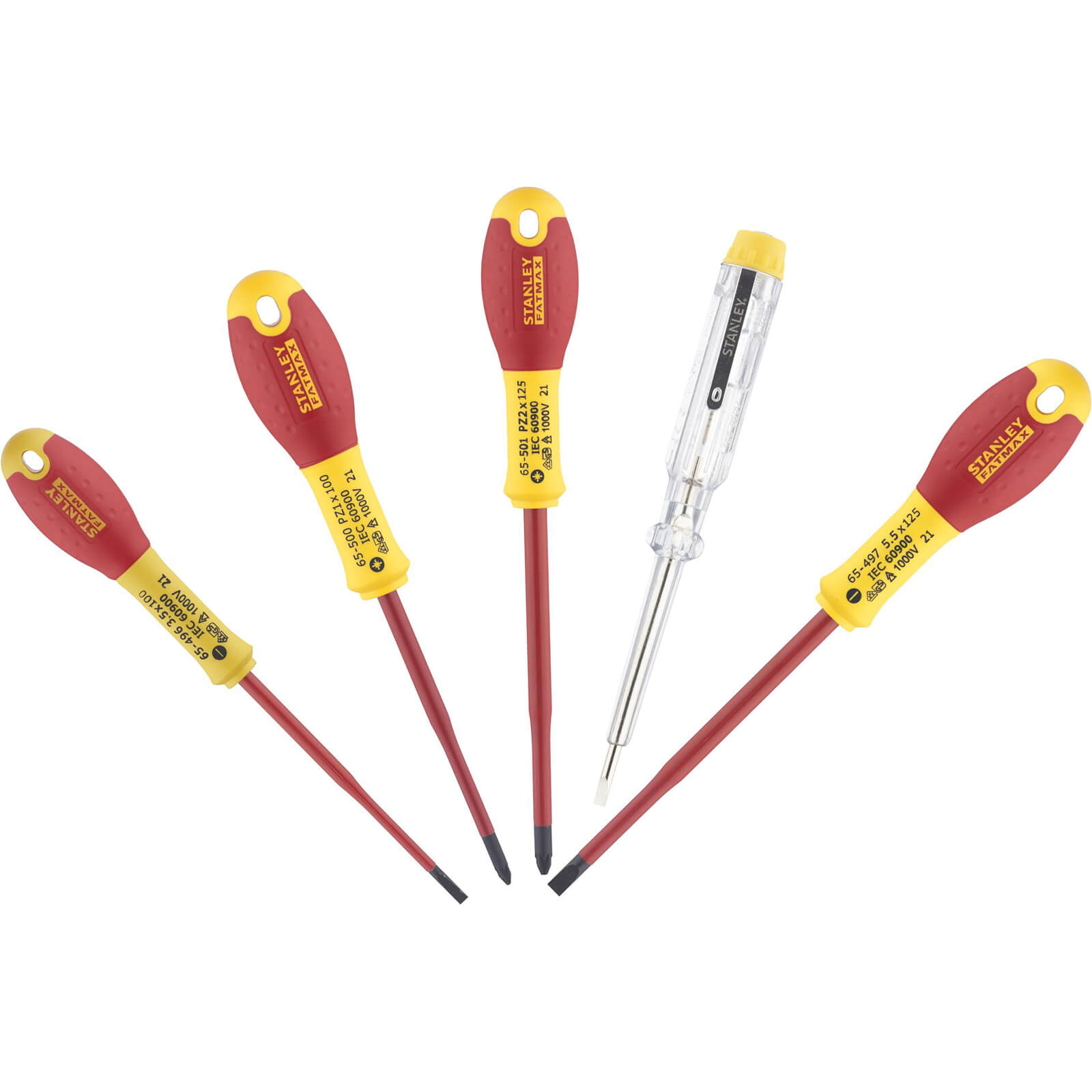 Image of Stanley 5 Piece Fatmax VDE Insulated Pozi and Slotted Screwdriver Set