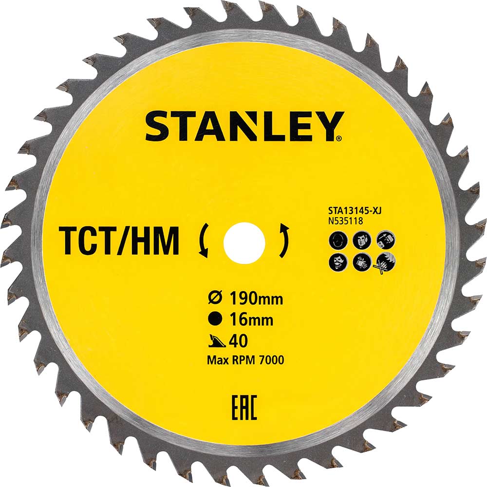 Stanley TCT Circular Saw Blade 190mm 40T 16mm