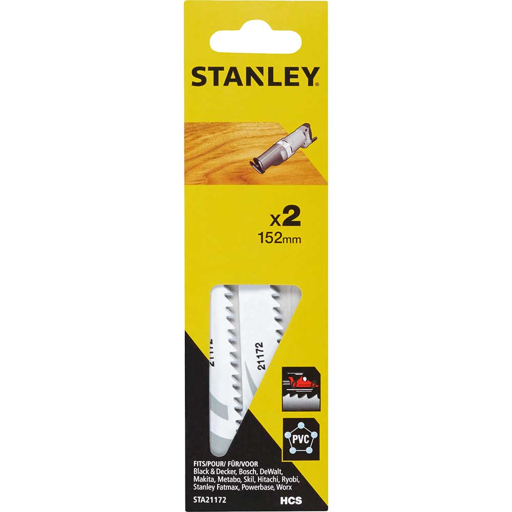 Stanley Fast Wood Cutting Reciprocating Saw Blades 152mm Pack of 2