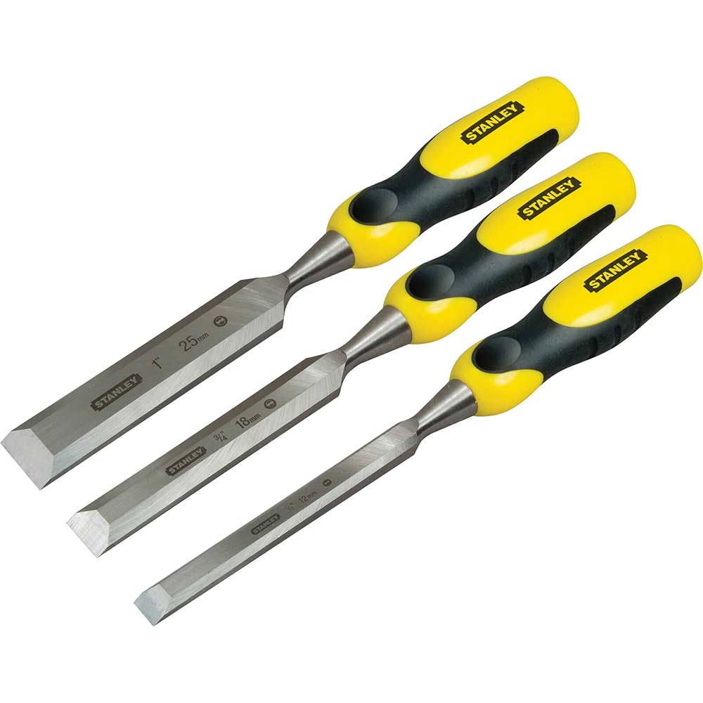 Image of Stanley 3 Piece Dynagrip Bevel Edge Chisel Set