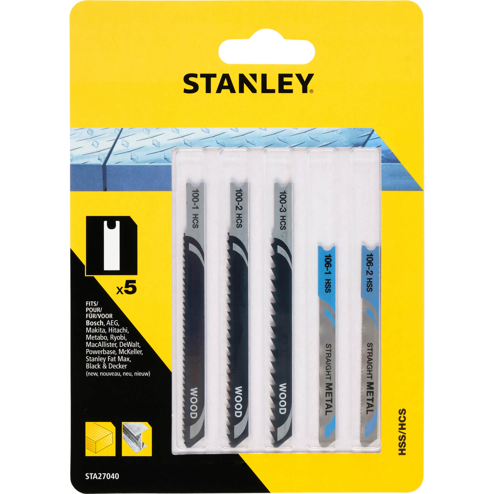 Photos - Power Tool Accessory Stanley 5 Piece U Shank Jigsaw Blade Set for Wood and Metal STA27040 