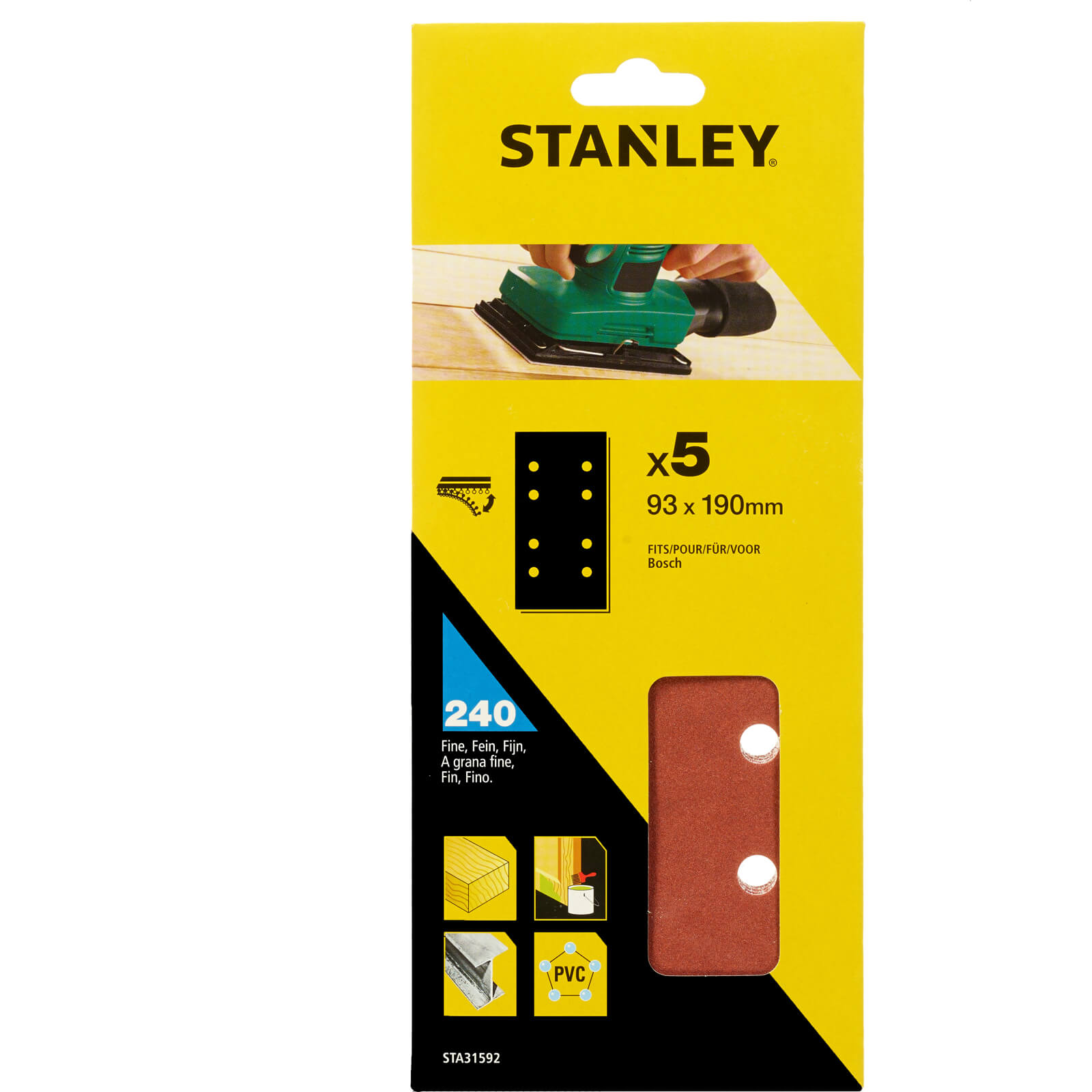 Photos - Abrasive Wheel / Belt Stanley Punched Hook and Loop 1/3 Sanding Sheets 93mm x 190mm 240g Pack of 