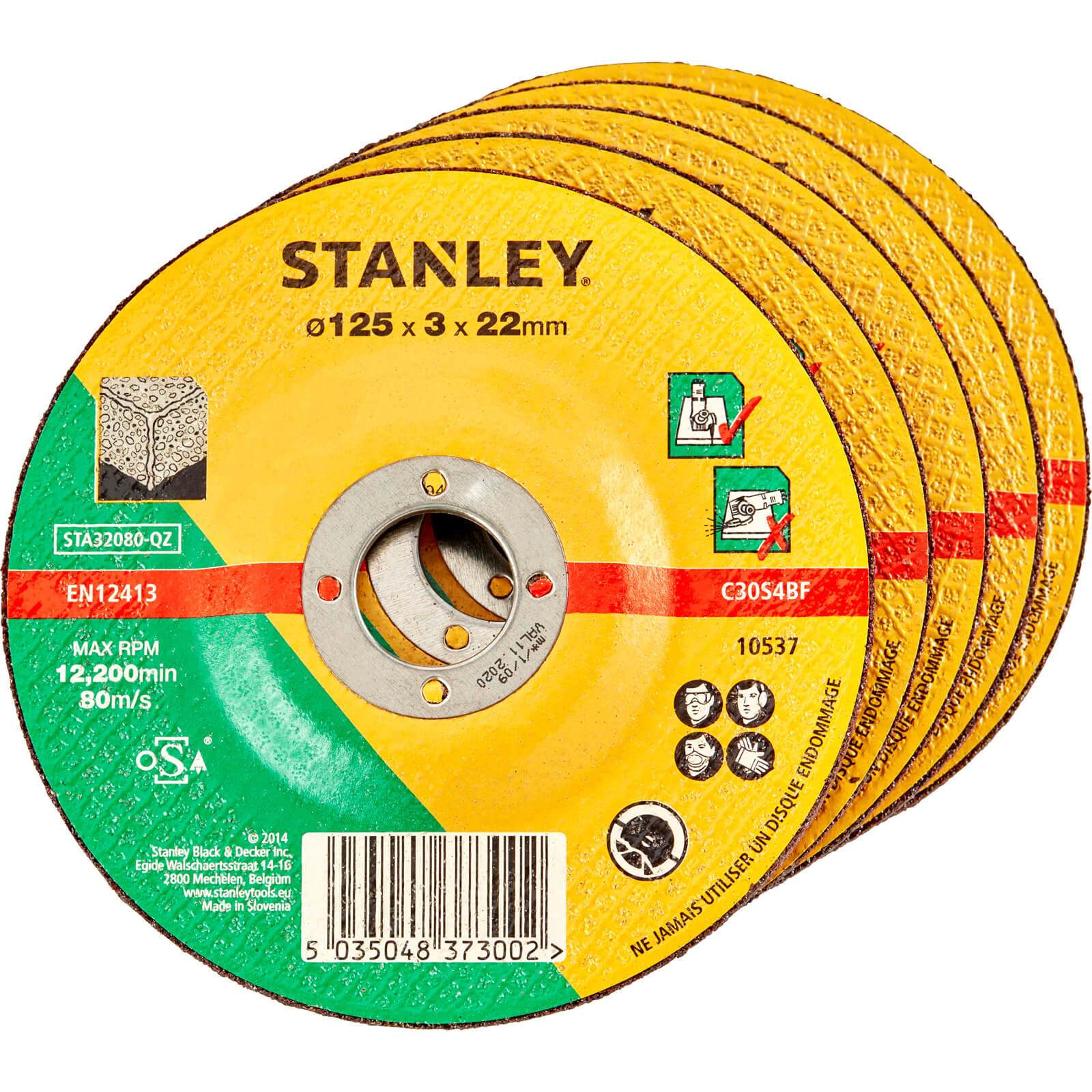 Photos - Cutting Disc Stanley Depressed Centre Concrete and Stone  125mm Pack of 5 S 