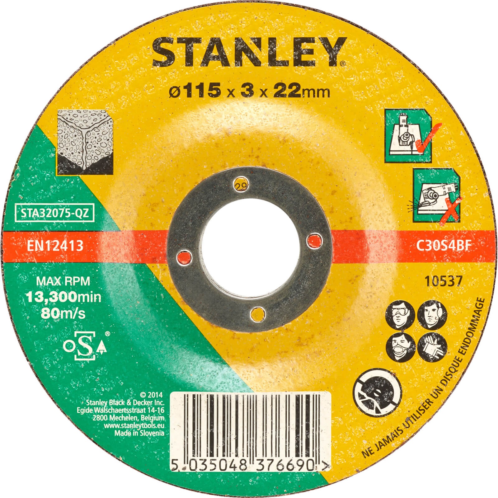 Photos - Cutting Disc Stanley Depressed Centre Concrete and Stone  115mm Pack of 1 S 