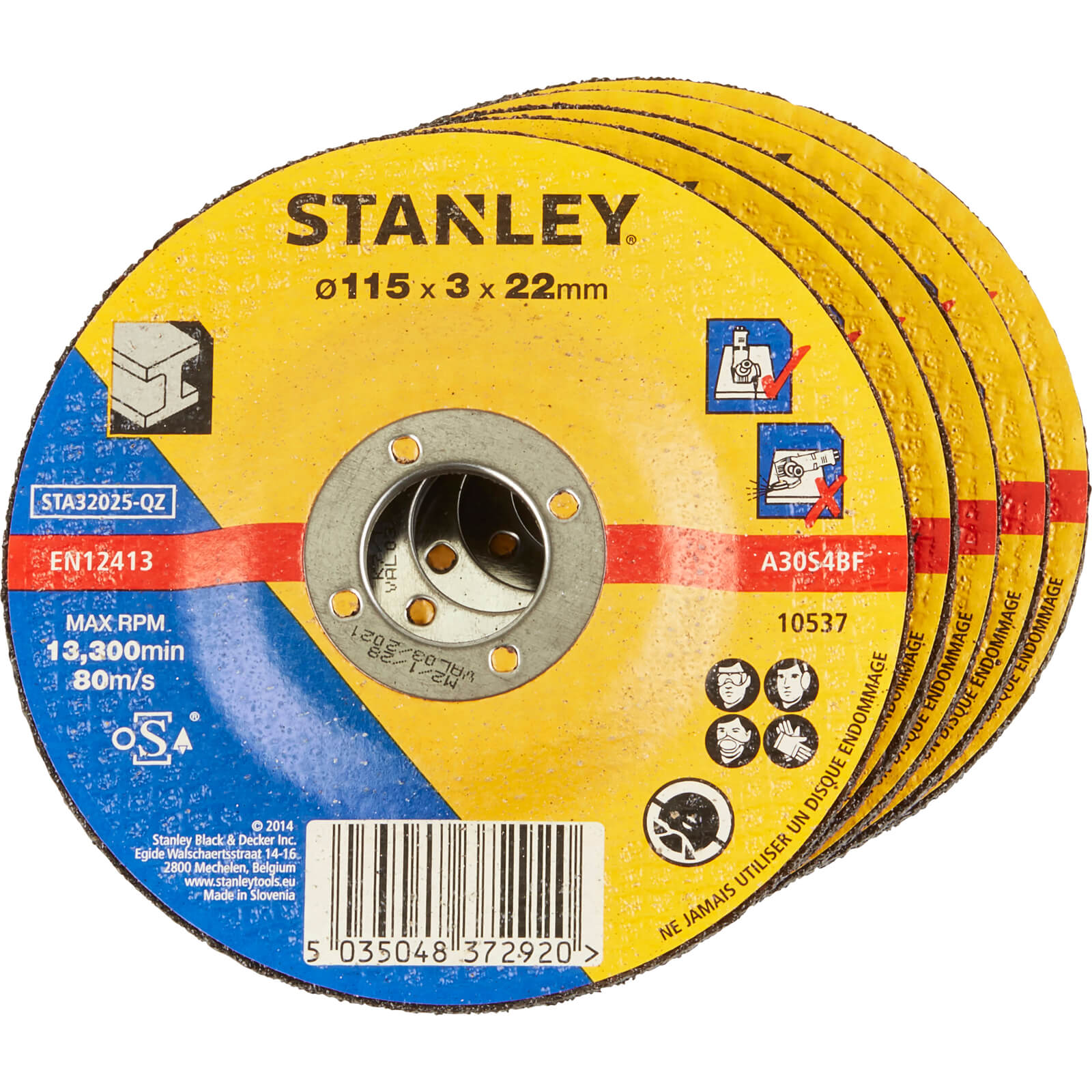 Photos - Cutting Disc Stanley Depressed Centre Metal  115mm Pack of 5 STA32800 
