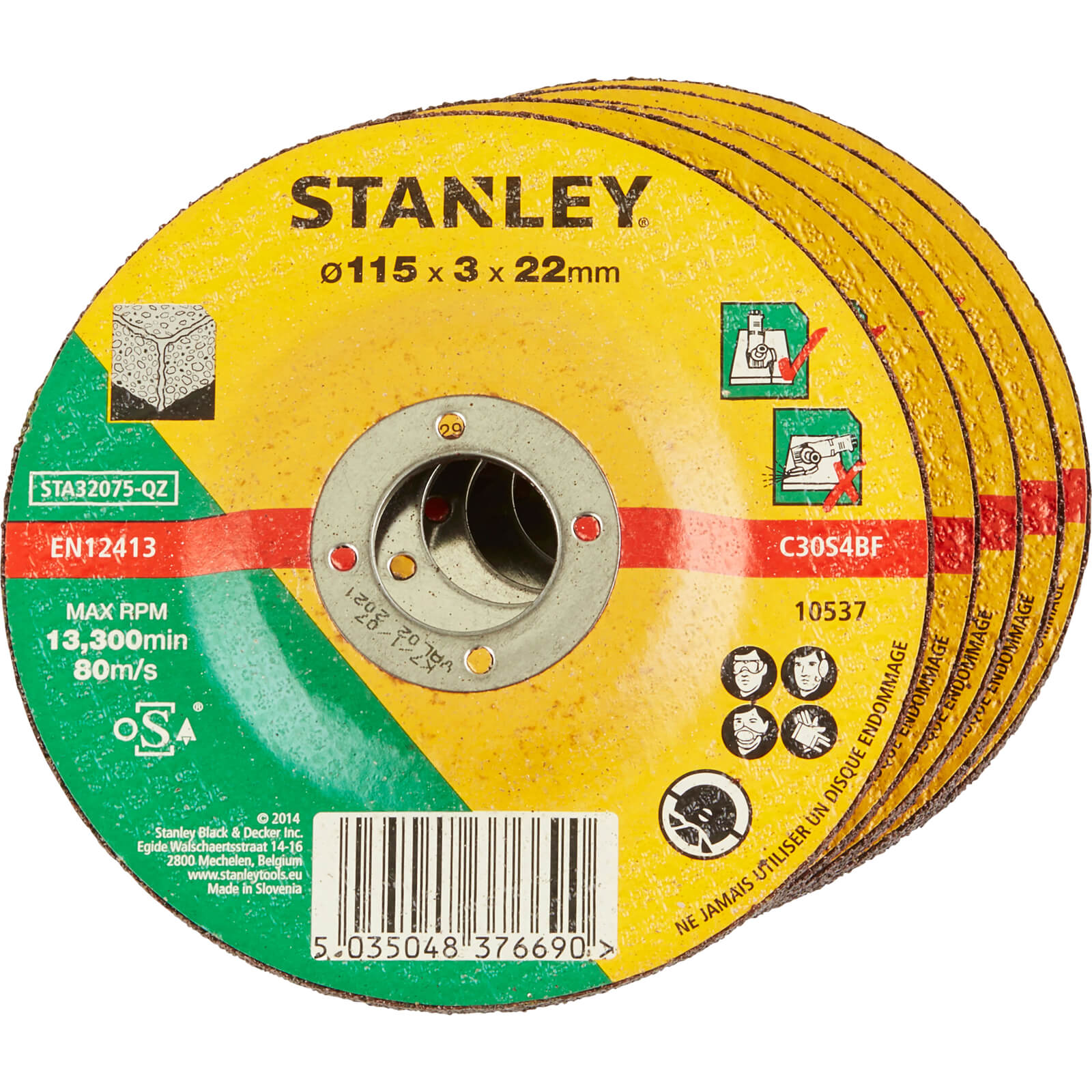 Photos - Cutting Disc Stanley Depressed Centre Concrete and Stone  115mm Pack of 5 S 