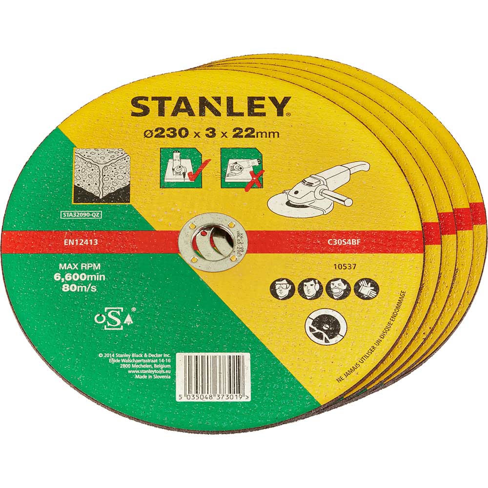Stanley Flat Concrete and Stone Cutting Disc 230mm Pack of 5