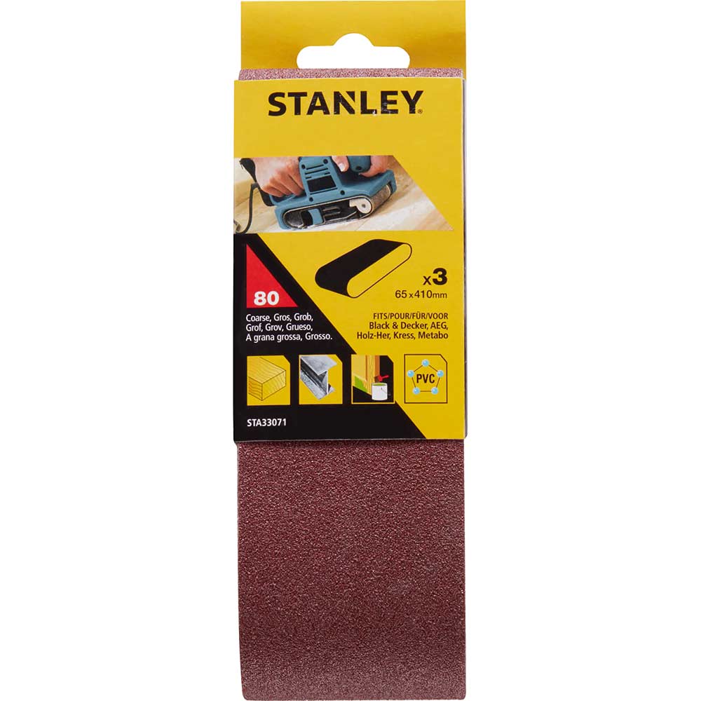 Stanley 65mm x 410mm Sanding Belts 65mm x 410mm 80g Pack of 3