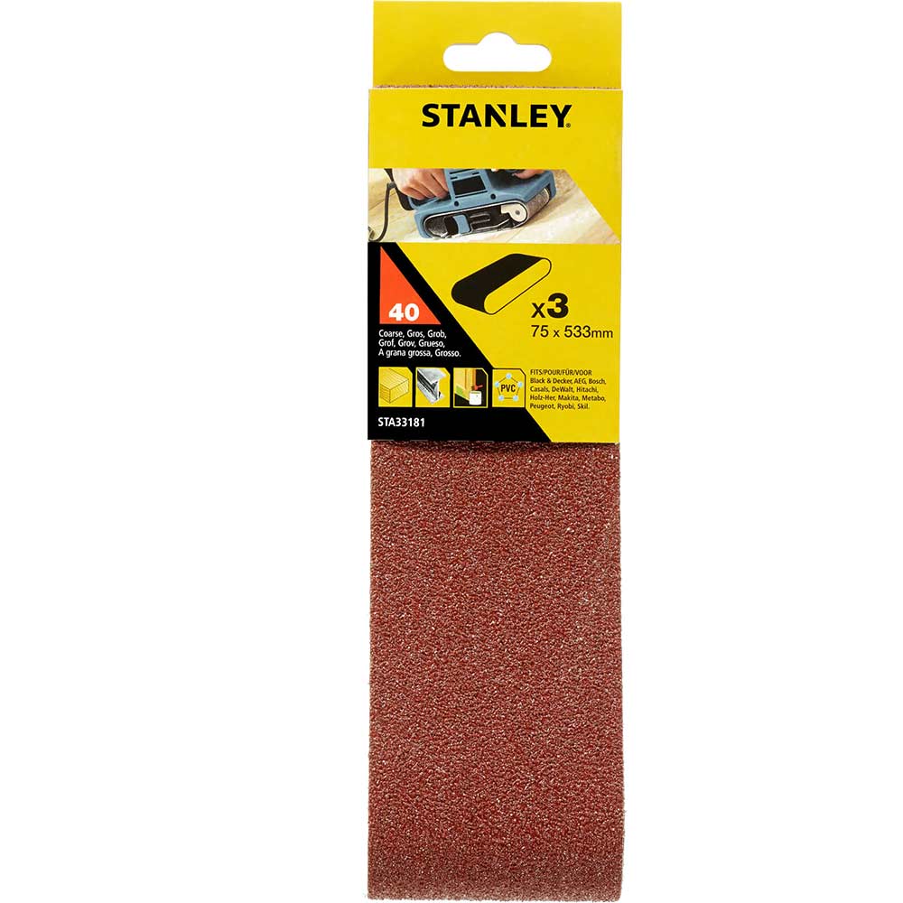 Stanley 75mm x 533mm Sanding Belts 75mm x 533mm 40g Pack of 3