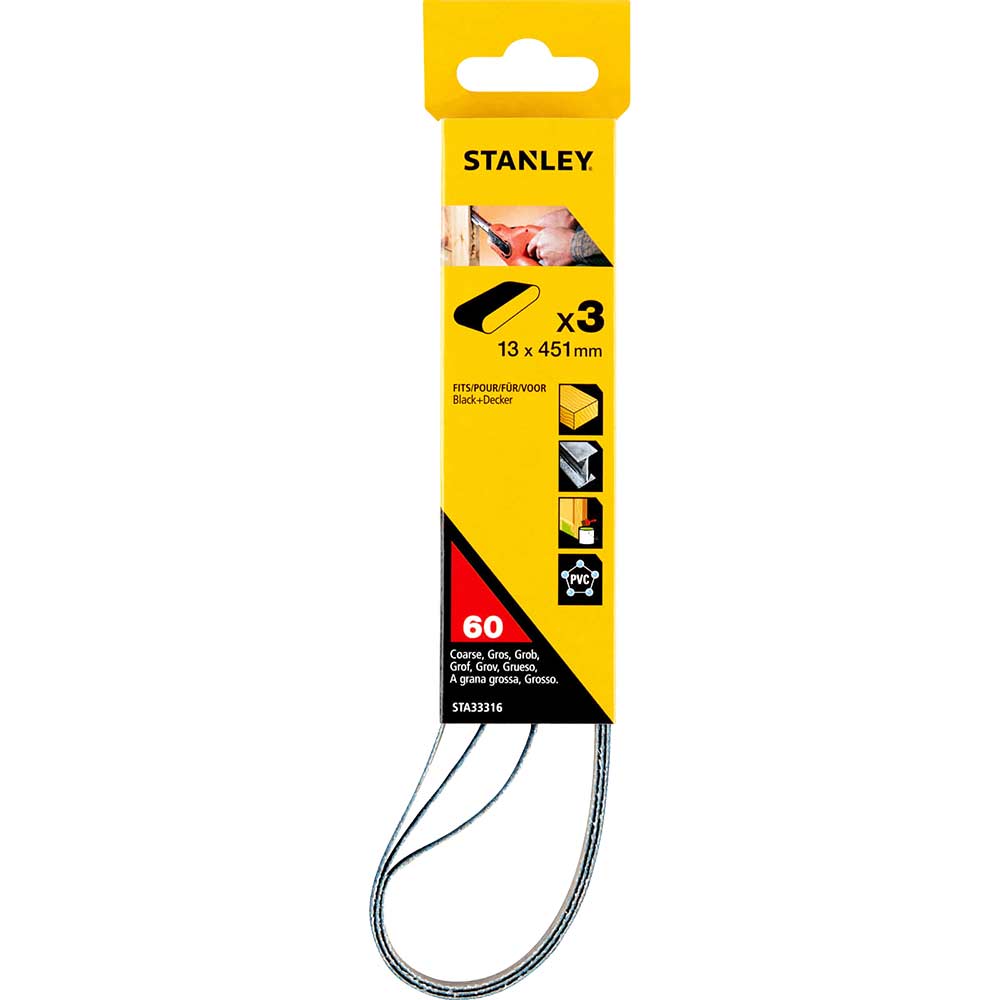 Stanley Silicone Carbide Powerfile Sanding Belts 13mm x 451mm 13mm x 451mm 60g Pack of 3