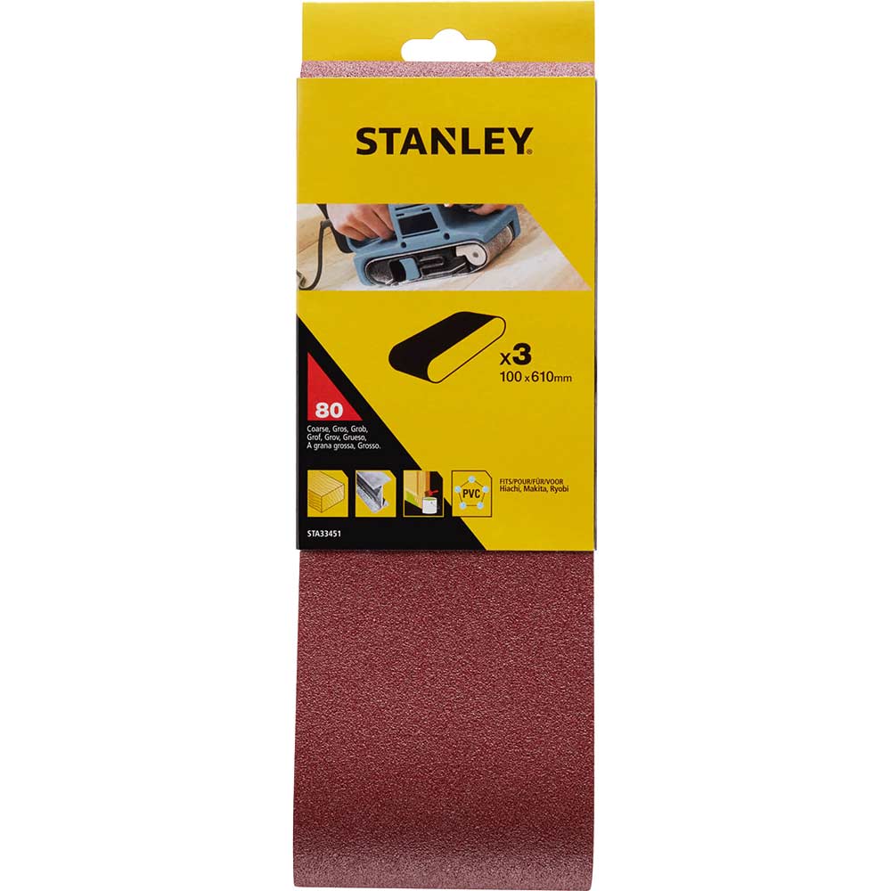 Stanley 100mm x 610mm Sanding Belts 100mm x 610mm 80g Pack of 3