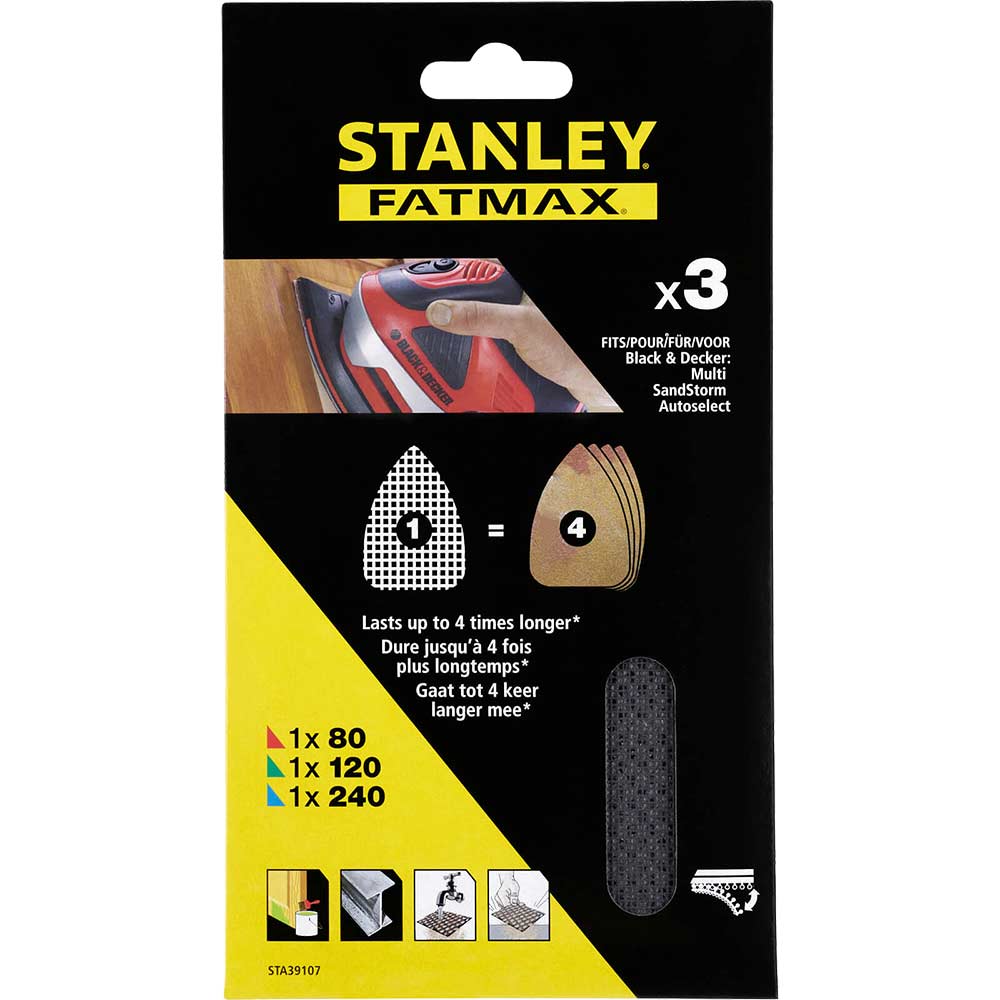 Stanley FatMax Mesh Hook and Loop Multi Sander Sheets Assorted Grit Pack of 3