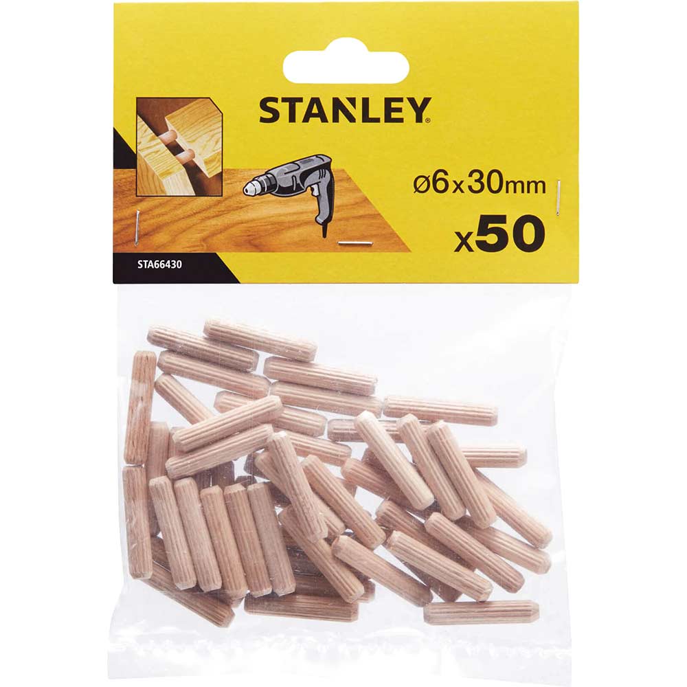 Stanley Round Wooden Dowels 6mm 30mm Pack of 50