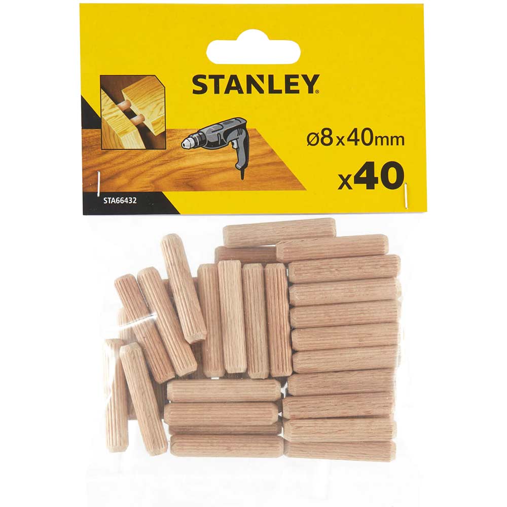 Stanley Round Wooden Dowels 8mm 40mm Pack of 40