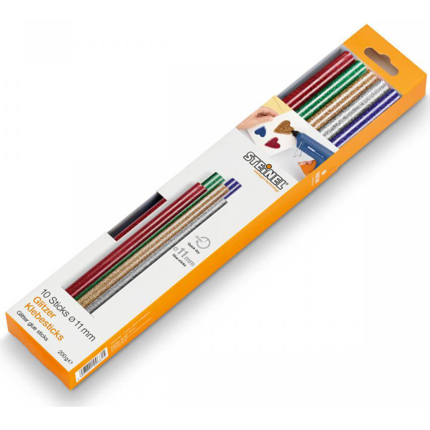 Image of Steinel Multicoloured Glitter Glue Sticks 11mm 200mm Pack of 10