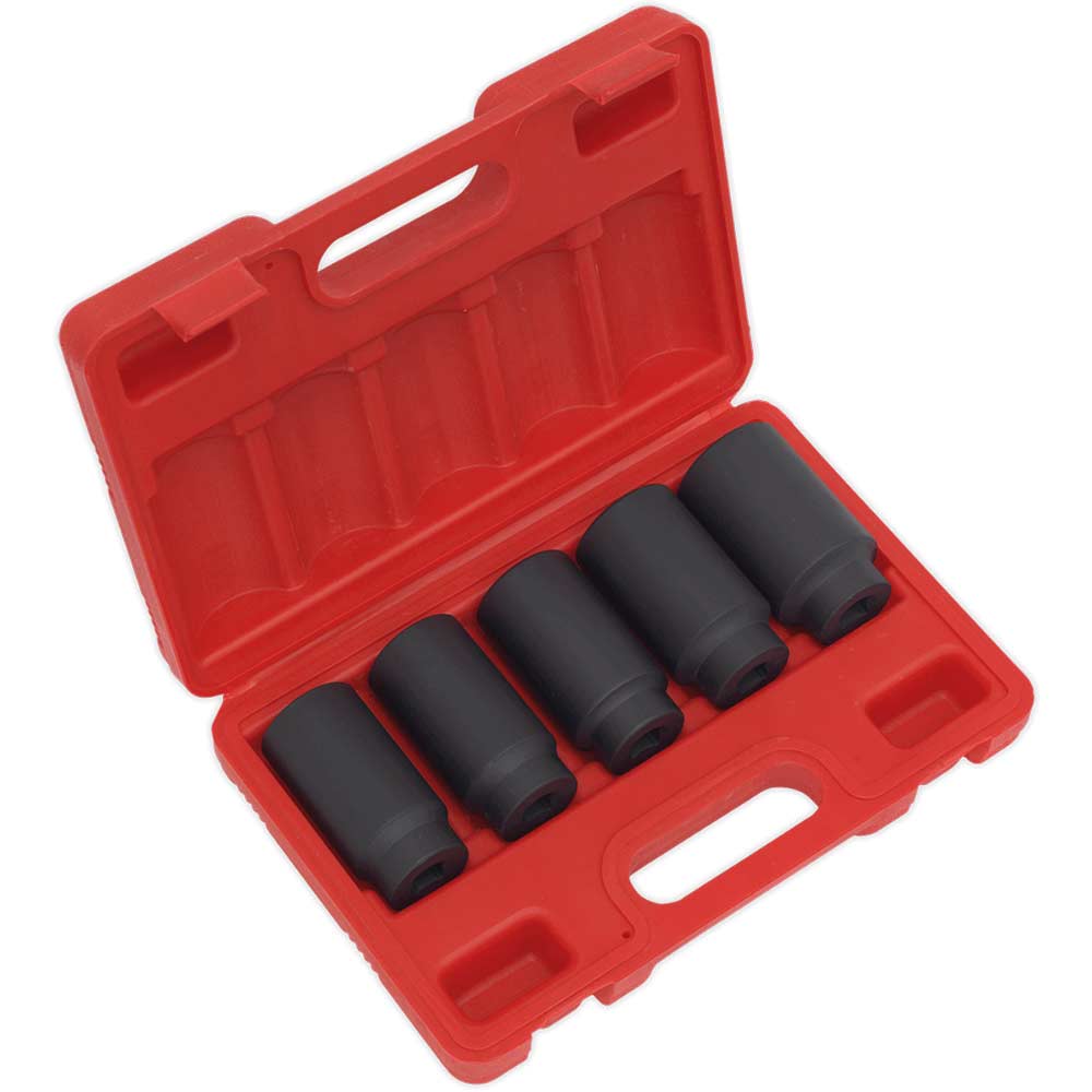 Image of Sealey 5 Piece 1/2" Drive Hub Nut Impact Socket Set Metric