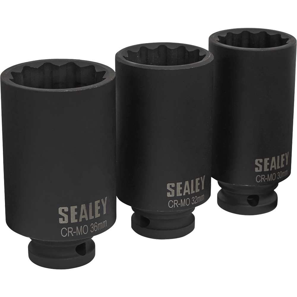 Image of Sealey 3 Piece 1/2" Drive Bi Hexagon Hub Nut Impact Socket Set