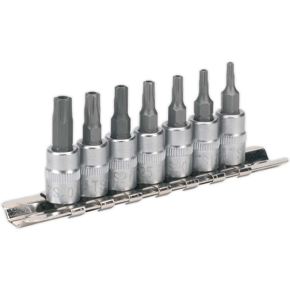 Sealey 7 Piece 1/4" Drive Security Torx Socket Bit Set 1/4" in UK Specification
