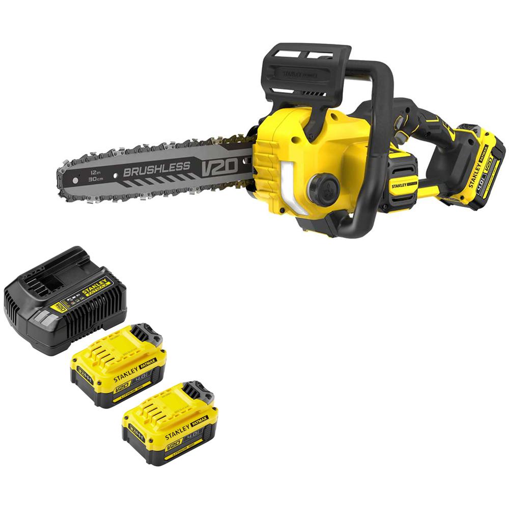Stanley Fatmax V20 SFMCCS730 18v Cordless Brushless Chainsaw 300mm 3 x 4ah Li-ion Battery Charger