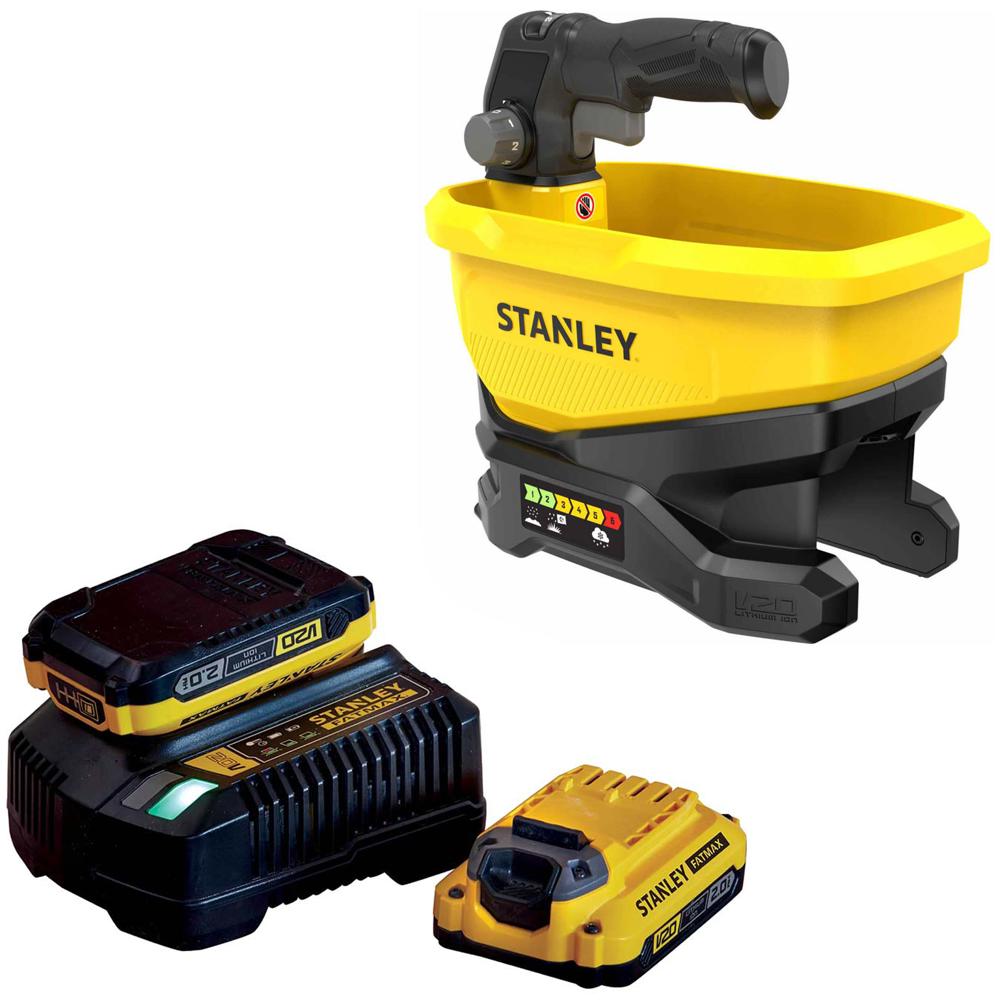 Stanley FatMax V20 STCOE300 18v Cordless Salt, Seed or Fertiliser Spreader 2 x 2ah Li-ion Charger